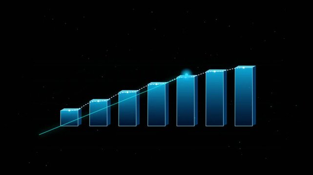 Abstract 3d bar chart with glowing data points and trend line