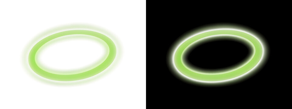 Green circular ring with glowing aura is presented on transparent background circle oval loop