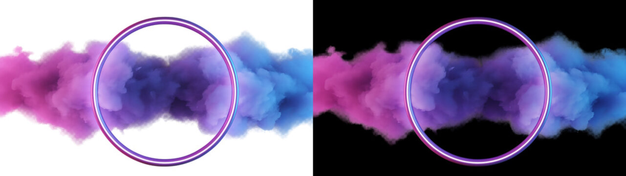Neon circular frame with swirling smoke effect on transparent background circle swirl abstract gradient