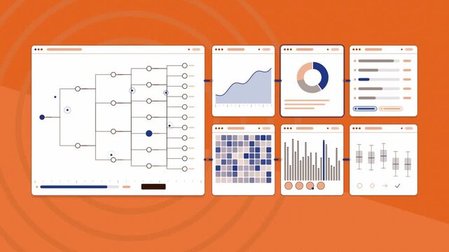 Animated project wiki pages branching in amber and orange on a bright white background. Seamless looping 4K dashboard motion graphics with free space for text, ideal for product videos, business prese