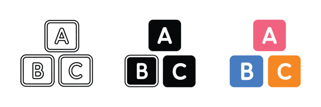ABC Alphabet Blocks featuring colorful learning symbols for preschool, kindergarten, teaching, literacy development, childhood education, and early learning materials vector