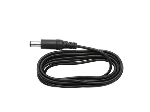DC power cable with connector coiled on a neutral surface Isolated on transparent background
