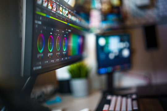 Color grading software interface video editor display