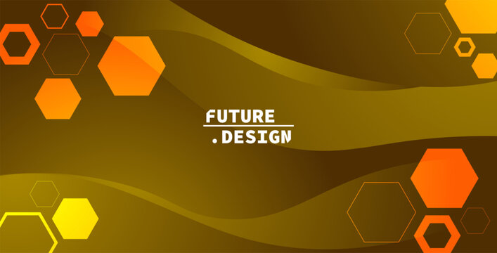 Abstract Brown and Gold Background with Orange Hexagonal Geometric Shapes
