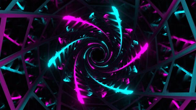 Cyan and Pink Neon Lines Tunnel with Mirror Frames Background VJ Loop in 4K