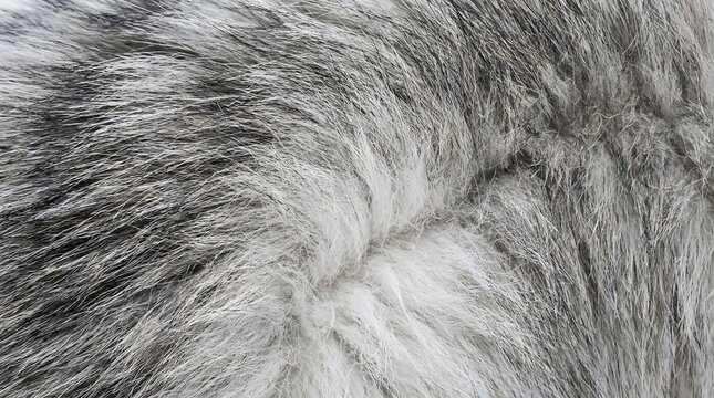 Detailed Texture of Gray and White Wolf Fur Close Up Macro Wildlife Pattern Background