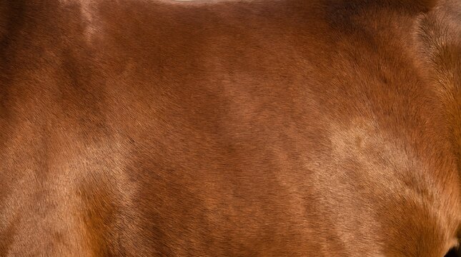 Close up view of glossy brown horse fur texture for animal background or nature pattern design