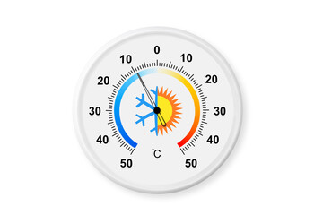 Circular celsius scale thermometer on a white background with soft shadow. Ambient temperature minus 9 degrees celsius © Tomas Ragina