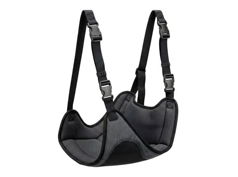 Black medical patient lift sling or transfer sling mobility harness with adjustable straps isolated on white background
