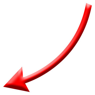 Title:
Red Curved Arrow Pointer Downward Isolated on White Background - Vector Direction and Trend Symbol