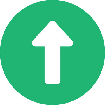 White upward arrow inside a green circle icon, navigation and direction button symbol on white background