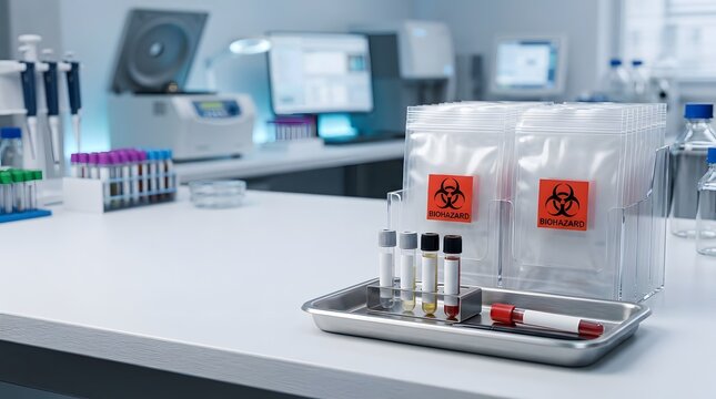 clinical specimen collection kit with sealed sample containers and protective biohazard packaging for laboratory diagnostics and medical testing