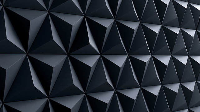Geometric polygonal pattern showcases a dark faceted surface with sharp angles and contrasting shadows