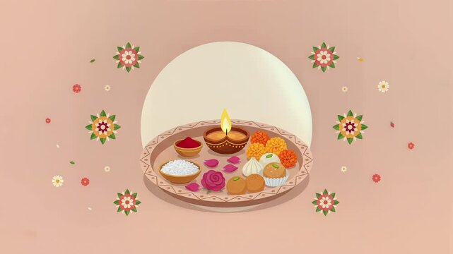 Traditional Indian Bhai Dooj Puja Thali Illustration with Sweets