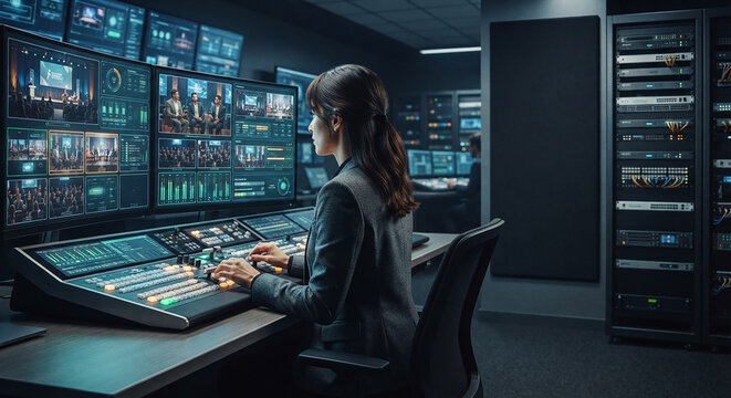 Professional Broadcast Control Room with Video Production Switcher