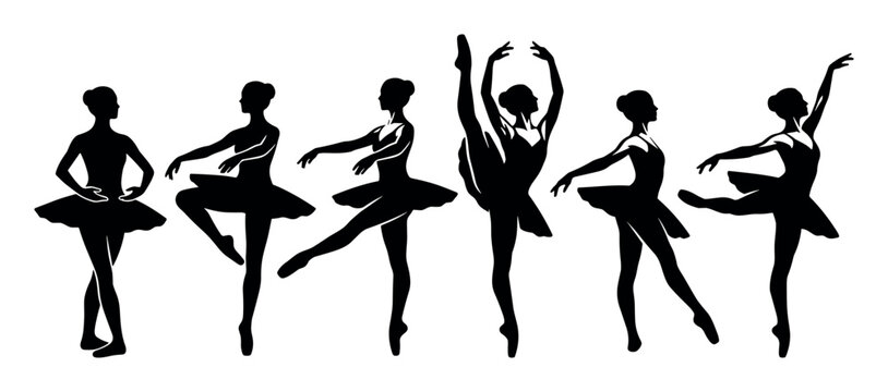 Ballet and dance vector illustration with dancers tutus and poses for branding in bold black style