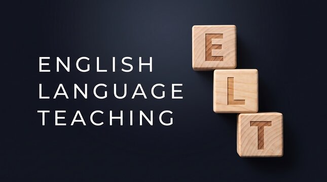 English language teaching concept with letter blocks and educational typography