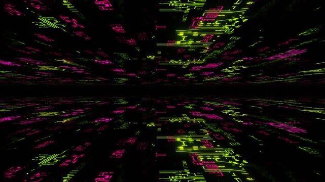 Pink and Green Neon Chips in Mirror Extinction Background VJ Loop in 4K