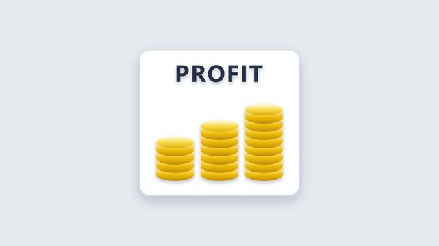 Stacks of gold coins 3d glossy animation on light gray background loop