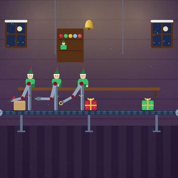 Christmas Elf Workshop Factory Production Line Conveyor Belt Animation