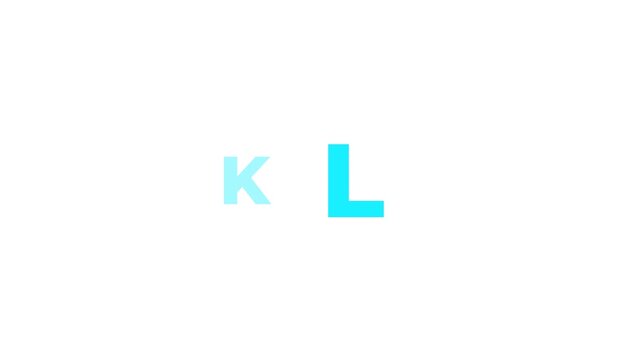 Cyan alphabet letters move across a white background