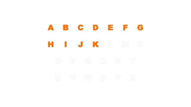 Orange latin alphabet letters sequence from a to z on white