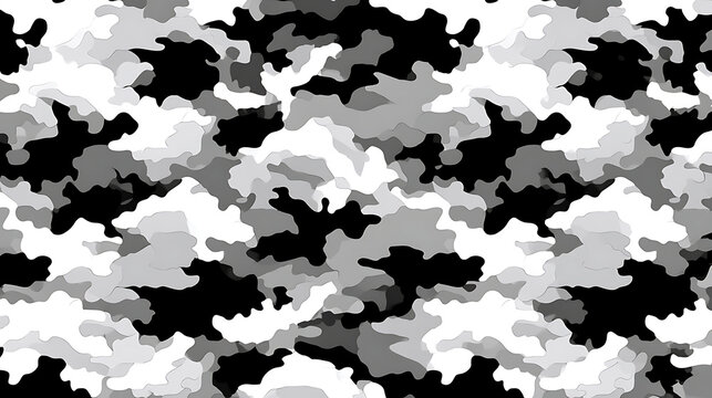 Grayscale camouflage pattern displays irregular shapes and varying shades of black abstract background