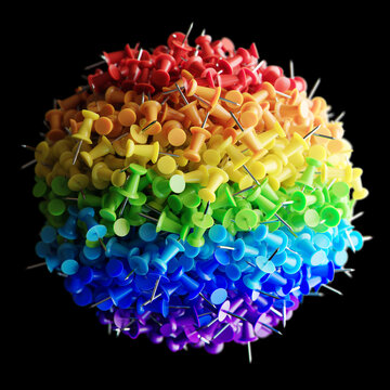 several assorted colors of plastic push pins in shape of sphere
