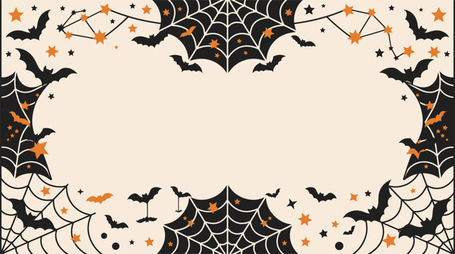Spooky halloween background vector featuring intricate spider webs and flying bats for your seasonal holiday graphic design projects