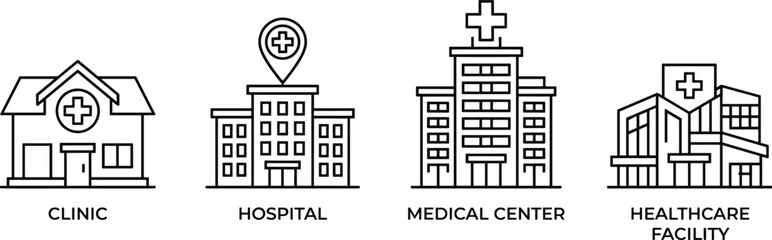  hospital clinic medical center healthcare facility building line art icon set vector illustration isolated © Md