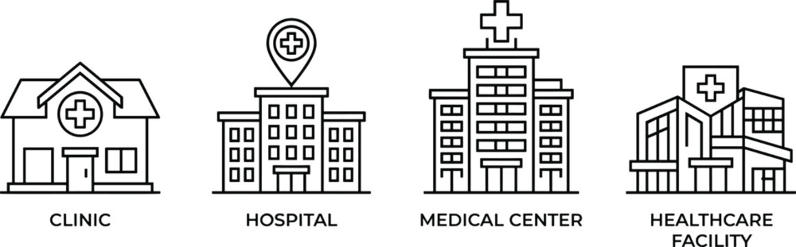  hospital clinic medical center healthcare facility building line art icon set vector illustration isolated