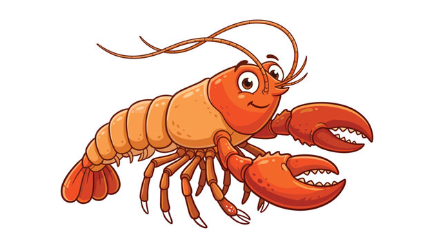 Cute Lobster Character Vector Illustration featuring Friendly Orange Ocean Crayfish with Large Claws and Long Antennae for Marine Life Graphic Design