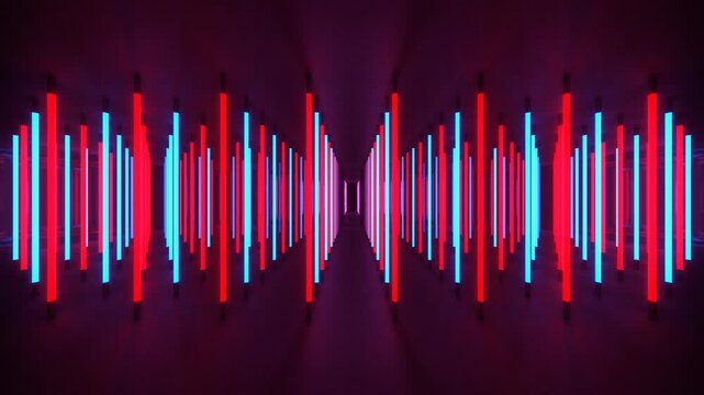 Red and Blue Sequential Light Wave in Cracked Mirror Room Background VJ Loop in 4K