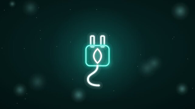 Cyan and teal on black power plug neon animation, eco and sustainability motion background