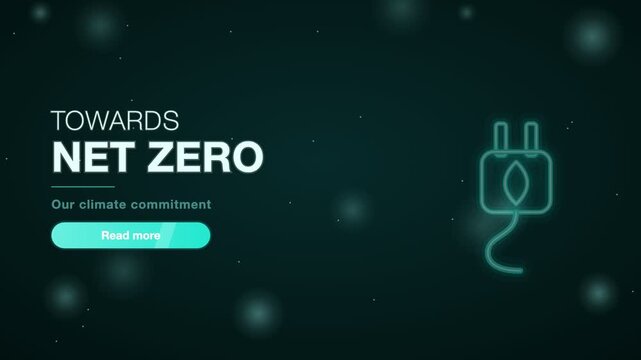 Cyan and teal on black towards net zero banner animation, eco and sustainability motion background