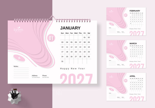 Pink Blush Flow 2027 Calendar Design