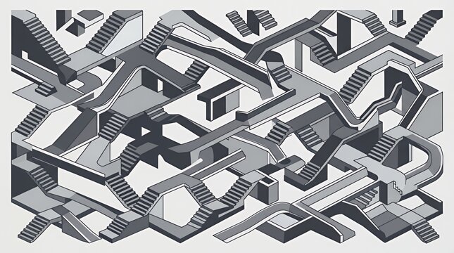 Abstract geometric city architecture labyrinth pattern modern isometric design urban maze structure