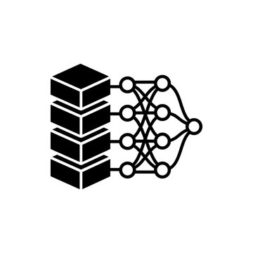 Artificial intelligence neural network icon with data server stack
