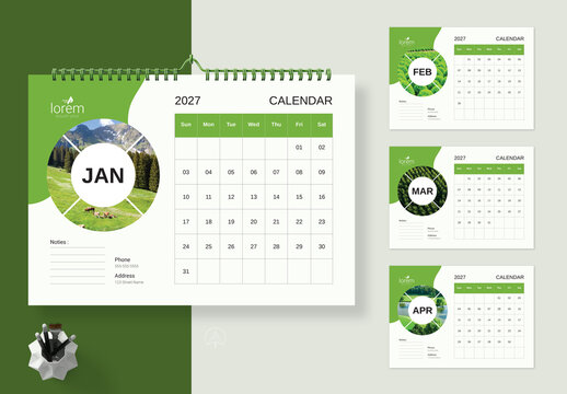 Green Nature Circle 2027 Calendar Design
