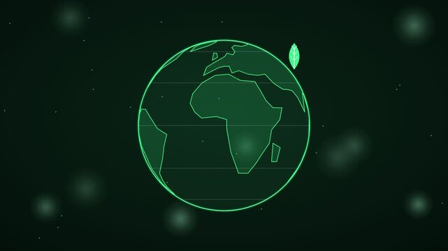 Neon green on black rotating planet earth animation, eco and sustainability motion background