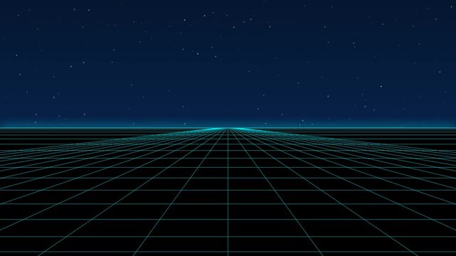 Animated Neon Glowing Geometric Lines Tunnel Cyber Grid Motion Graphic Motion Graphic Loop Featuring Modern Design Elements for Digital Media and Corporate Presentations