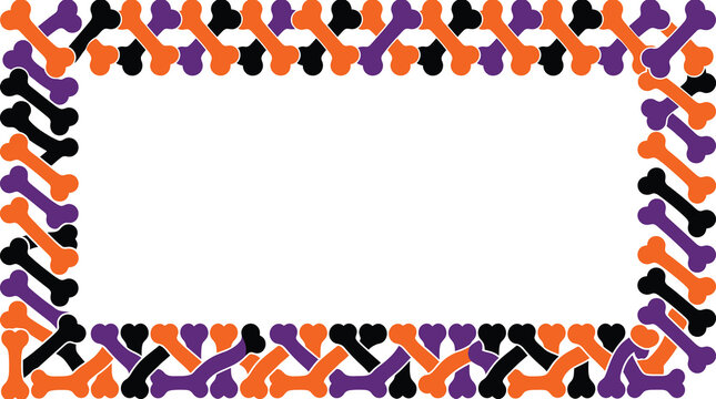 A festive halloween background vector featuring a rectangular border made of colorful bone shapes for holiday party invitations