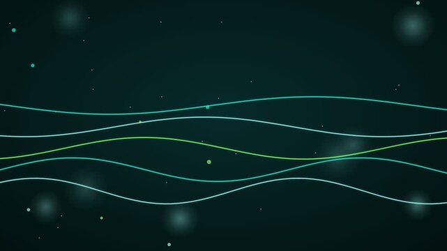 Cyan and teal on black flowing waves animation, eco and sustainability motion background