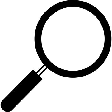 Black magnifying glass search icon, flat find and zoom symbol isolated on white background