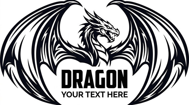 Dragon logo mascot with large wings and placeholder text