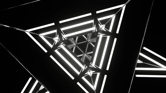 White Neon Triangular Mirror Tunnel Background VJ Loop in 4K