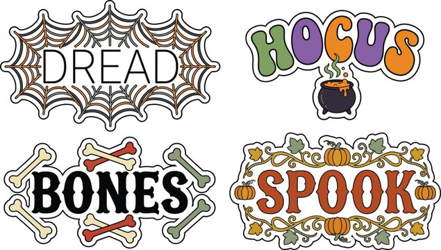 Spiderweb-Dread And Hocus Cauldron Halloween Typography Sticker Bundle