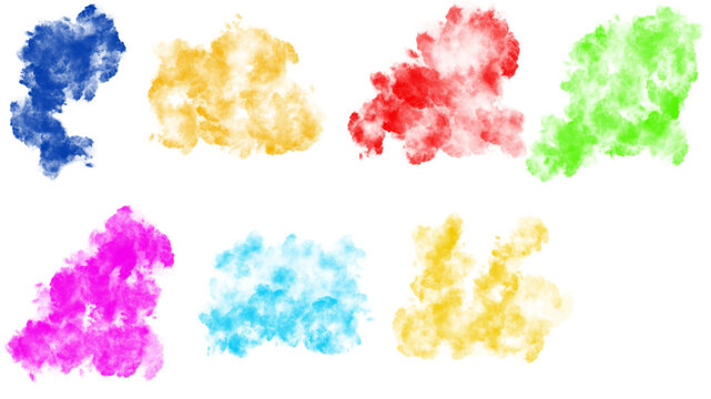 Colorful smoke texture set on white background
