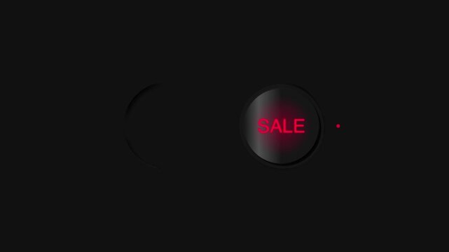 Black Friday sale animated toggle switch button changing from shopping cart icon to glowing red