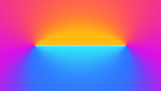 A vibrant gradient background with a glowing horizontal line at the center, casting soft shadows below.